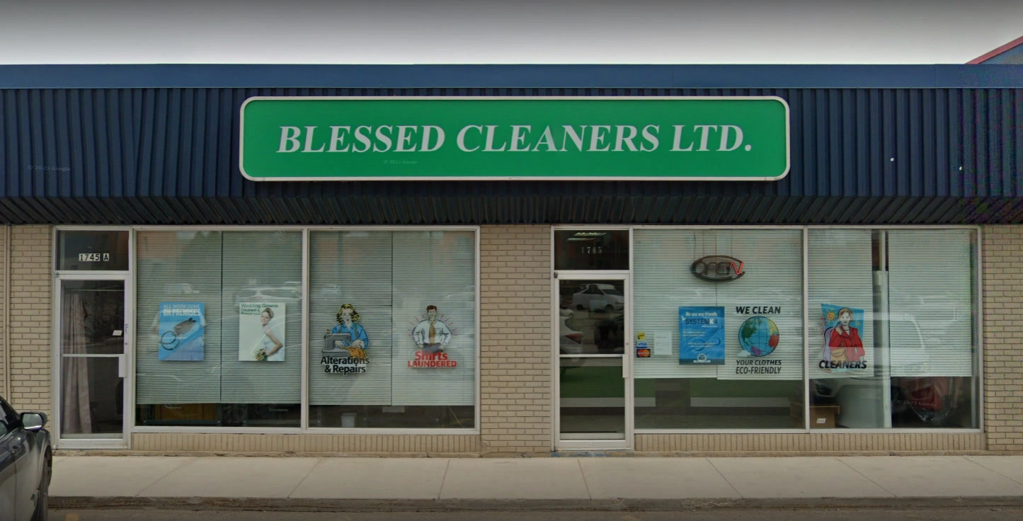 Blessed Cleaners storefront at 1745 Pembina Highway, Winnipeg, Manitoba